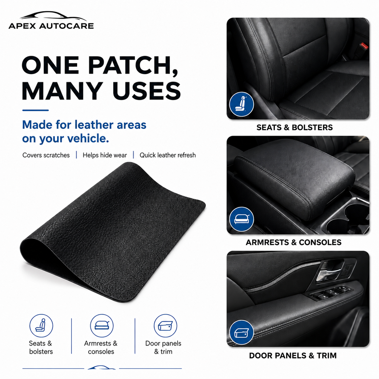 Apex AutoCare Leather Repair Patch – Self-Adhesive Automotive Seat Fix