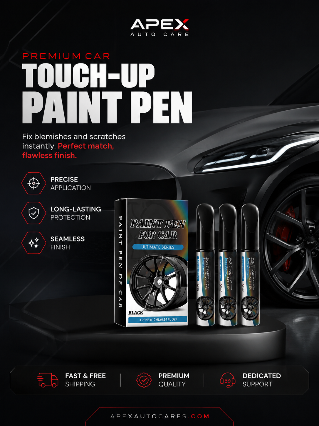 3-Piece Gloss Black Wheel Touch-Up Pen Set