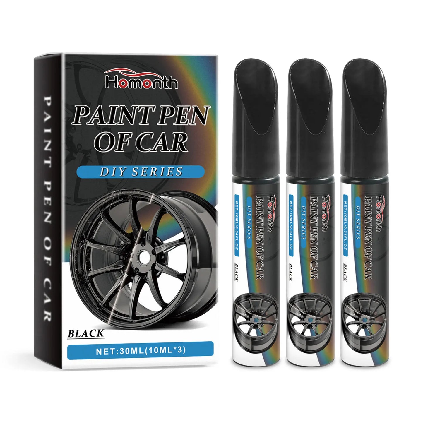 1/2/3Box Car Wheel Scratch Repair Paint Black Pen Set Professional Car Rim Scuff Remover Pen Black Wheels DIY Touch-Up Paint Kit