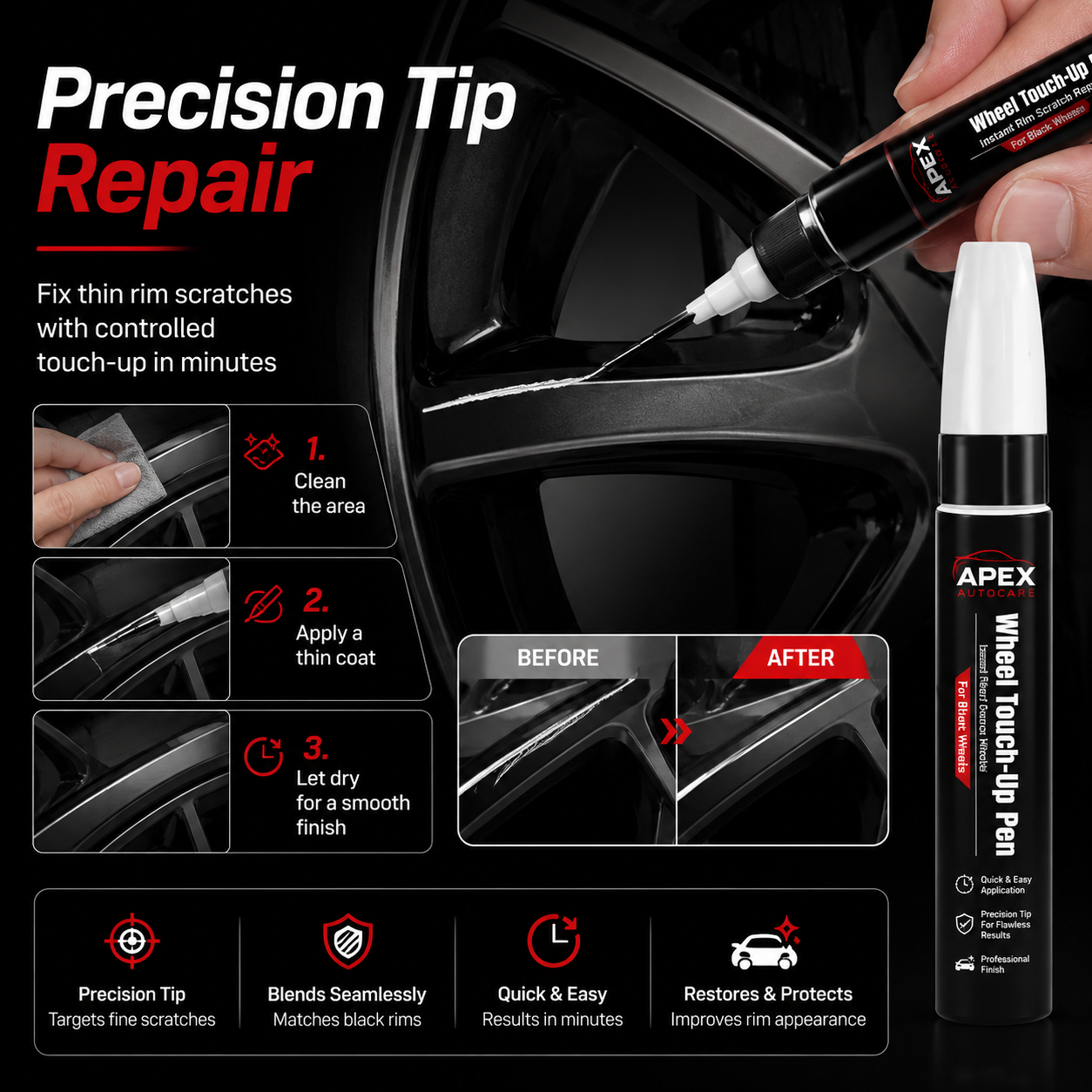Apex AutoCare Wheel Touch-Up Pen – Instant Rim Scratch Repair