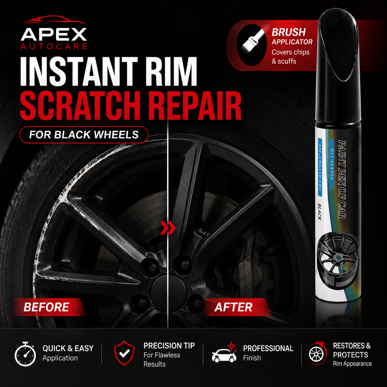 3-Piece Gloss Black Wheel Touch-Up Pen Set