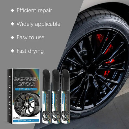 3Pcs Black Alloy Wheel Scratch Repair Pen Set Professional Car Rim Scuff Remover DIY Touch-Up Paint Kit for Gloss Black Wheels