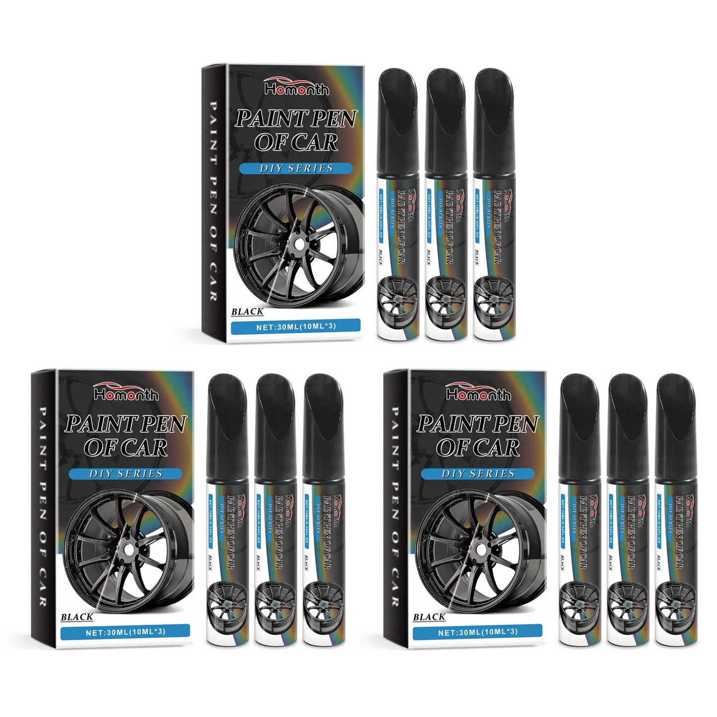 1/2/3Box Car Wheel Scratch Repair Paint Black Pen Set Professional Car Rim Scuff Remover Pen Black Wheels DIY Touch-Up Paint Kit