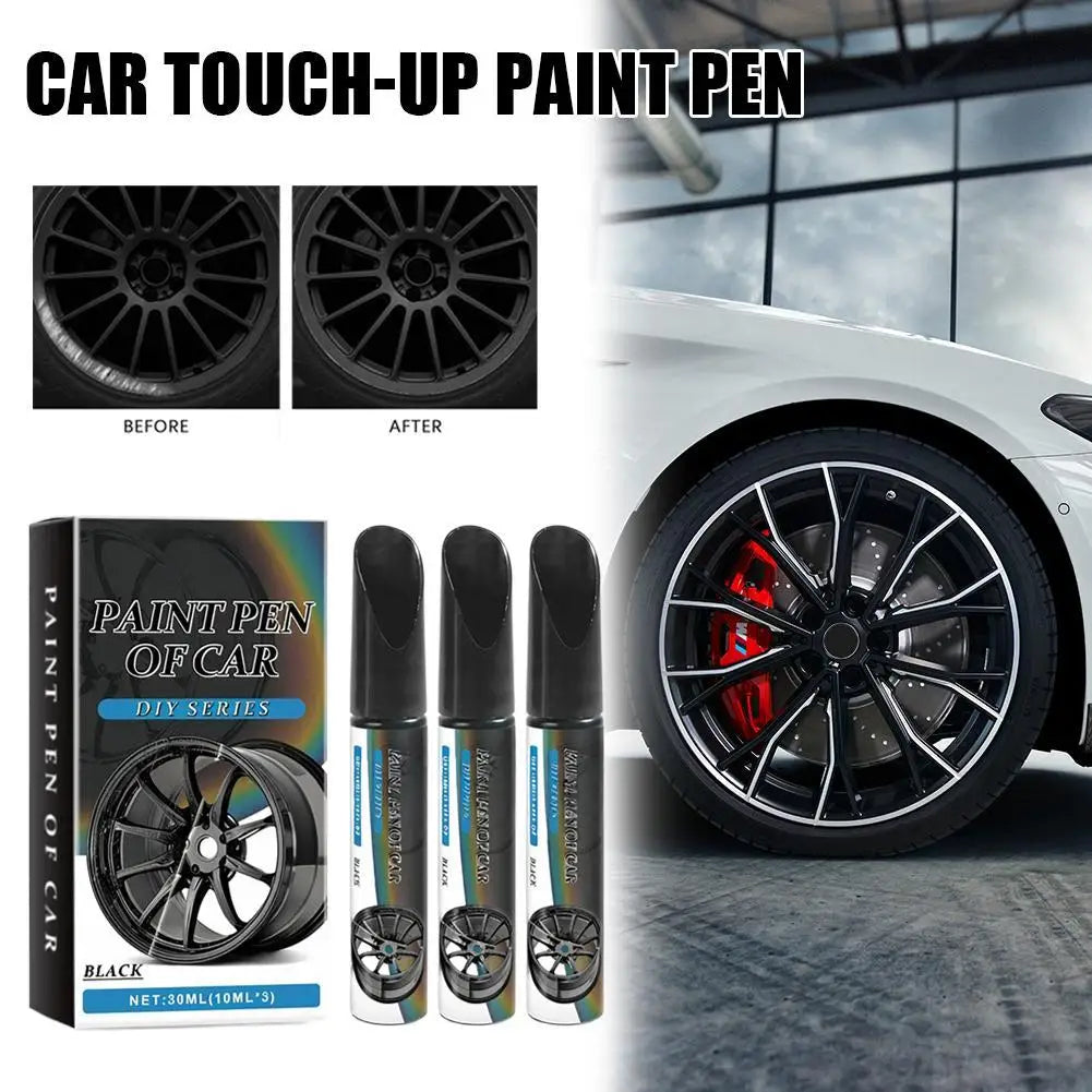 3Pcs Black Alloy Wheel Scratch Repair Pen Set Professional Car Rim Scuff Remover DIY Touch-Up Paint Kit for Gloss Black Wheels
