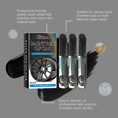 1/2/3Box Car Wheel Scratch Repair Paint Black Pen Set Professional Car Rim Scuff Remover Pen Black Wheels DIY Touch-Up Paint Kit